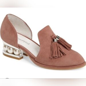 Jeffrey Campbell Civil Brown Suede Pearl Heel Cut Out Loafer Size 7